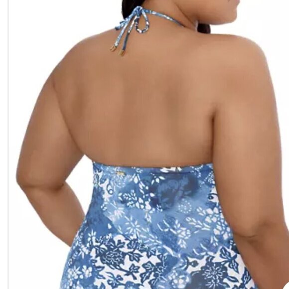 LAUREN RALPH LAUREN Women 18W Blue Multi Bandeau Halter One Piece Swimsuit - Picture 3 of 14